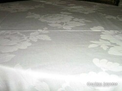 Antique vintage white rose huge damask tablecloth