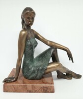 Czobor Sándor "Támaszkodó lány" bronzszobor, eredetiségigazolás,ingyen posta