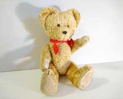 Régi vintage üvegszemű, sodrott bőr orrú teddy maci, 1960-as évek Lengyelország