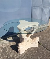 Venetian grotto-style glazed plaster dining table, marked, dolphin figure
