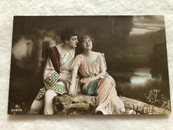 Antik, régi színezett romantikus képeslap - 1916                                       -10.