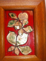 Fire enamel painting, title: leaves, size: 14.Cm x 9 cm. On a copper plate