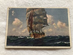 Antik, régi grafikus hajó képeslap                                     -10.