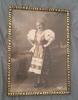 1930-40 Circa. Hungarian folklore, folk costume - girl 45x32 cm (with antique frame.)