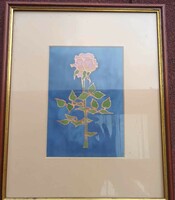 Anna Varsányi - silk screen rose with a blue background