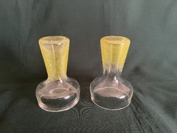 Pair of yellow stained glass candle holders (u0037)