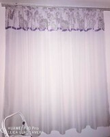 White sable curtain with flower pattern insert on top, 188 cm high x 290 cm wide