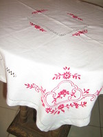 Wonderful azure tablecloth embroidered with antique red
