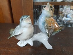 Német,Germany Karl ENS Volkstedt Madár Fióka Pár Porcelán Figura.