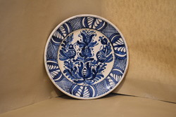 Korondi, blue bird pattern plate - 26 cm in diameter, marked