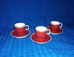 Hollóháza porcelain burgundy coffee cup with coaster for 3 people