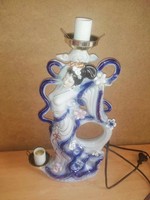 Régi gyönyörű kínai porcelán kandallóóra lámpatest táncoló hölgy figurával kombinálva