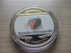 10 dollars mother teresa receives nobel prize 1979 non-ferrous metal commemorative medal in closed capsule 2004 liberia