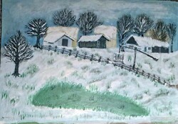 Jenő Gadányi: village. In winter. Oil, without wooden frame. Size: 56x78 cm without frame.