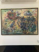 Tóth Ernő Vörös postakocsi olaj festmény  70x100 cm