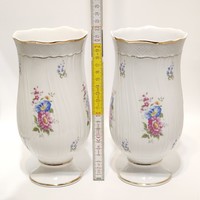 Hollóházi blue, purple flower-patterned porcelain vase 2 pcs (3037)