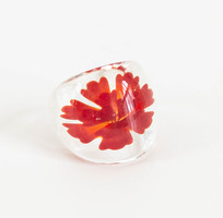 Last option - transparent glass ring with a red flower pattern inside