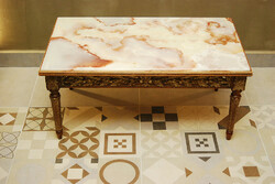 Italian onyx slab, classicist style coffee table
