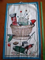 Kitchen cloth with picture of sewing tools, new for sale