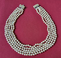 Vintage old pearl necklace neck blue multi-row