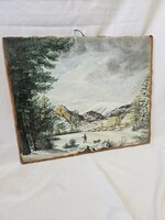 Carpathian, 1993. Winter landscape with hunting painting