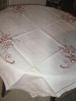 Beautiful cross-stitch brown rose pattern tablecloth