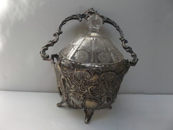 Silver basket lead crystal sugar bowl with lid