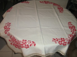 Beautiful red cross-stitch embroidered rose floral tablecloth