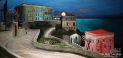 Csontváry full moon over Taormina, 1901, canvas print reproduction, pink villa beach