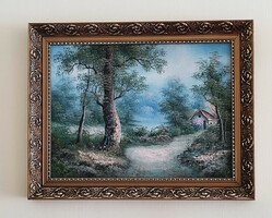 I cafieri: forest detail - landscape signed oil painting with elegant frame