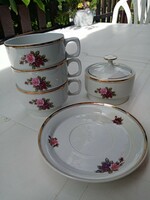 From the Ravenclaw porcelain tea set: 3 cups, 1 saucer, 1 sugar bowl with lid
