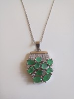 925 Silver pendant with real emerald and flower necklace