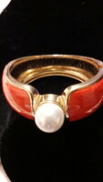 Bizuk: metal fire enamel pearl bangle bracelet 8x3 cm new.