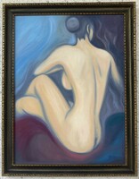 Nude oil painting - 34x44 cm with frame