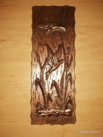 Régi réz falikép vízre leszálló kacsák vadkacsák 9,5*25 cm (b)