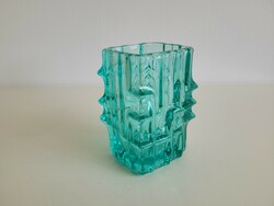 Retro Cseh Vladislav Urban Sklo Union zöld üveg mid century váza üvegváza türkiz