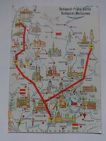 Malé postcard with old map, postmark - bp.- Prague - berlin, bp. - Warsaw