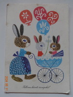 Old graphic Easter greeting card, drawing by Demén Zússa