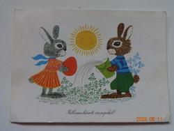 Régi grafikus húsvéti üdvözlő képeslap, Hajnal Gabriella rajz