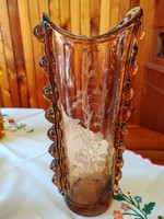 Art deco Czech salmon-colored glass vase 29.5 cm high