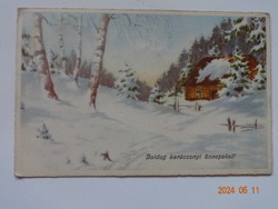 Régi grafikus karácsonyi üdvözlő képeslap, postatiszta