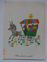 Old graphic Easter greeting card, postage stamp - boór vera drawing