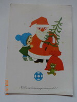 Régi grafikus karácsonyi üdvözlő képeslap, Sóti Klára rajz