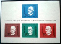 Nb4 / Németország 1968 Konrad Adenauer blokk postatiszta
