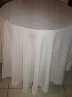 Beautiful white round woven tablecloth with floral lace edge
