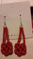 Bizsuk:jewerly red braided pattern hanging earrings 7cm. New.