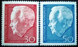 N542-3 / Németország 1967 Heinrich Lübke Szövetségi elnök bélyegsor postatiszta