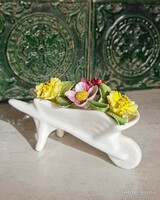 English porcelain wheelbarrow with flowers, bone china display case