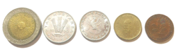 5 db fém pénz érme 10 20 fillér 1 forint argentin 1 peso 200 éves évfordulós 1813 -2013. 1 pfennig