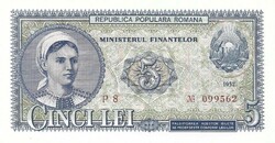 5 lei 1952 Románia piros sorszám UNC Nagyon ritka